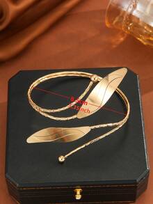 1 Pc Minimalist Fashionable Personalized Gold Double-Layer Leaf Arm Cuff Bracelet For Women, Suitable For Parties, Galas, Gifts, Daily Wear - Gold - View 10