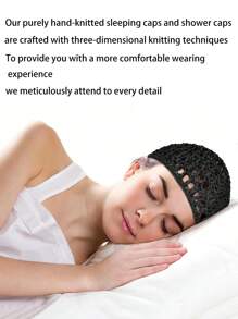 Bonnet de nuit en maille noire, filet à cheveux crocheté ondulé enveloppant pour chignon, filet à cheveux grande taille pour toute la tête, foulard pour les cheveux longs des dames. Convient aux personnes aux cheveux longs, raides et bouclés, utilisé pour protéger les coiffures et fixer les styles quotidiens