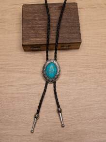 1pc Boho Style Turquoise Cross Bolo Tie Necklace, Long Y-Shaped Chain
