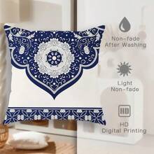 4 Peças, Capas de Almofada Estampa Floral Botânica Azul Marinho e Branca de Poliéster, Capas de Almofada Clássicas Vintage Boêmias, Capas de Almofada Decorativas 45*45 cm/17,71"x17,71", Adequadas para Decoração de Sala de Estar, Quarto, Sofá, Cama