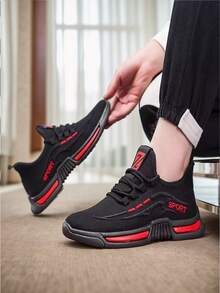 Zapatos Casuales Ligeros De Suela Blanda , Zapatillas de Deporte, Puntera de Encaje de Color Sólido a Rayas Zapatos Dobles de Tenis, Los Hombres de Color Sólido de Malla Transpirable Casual Zapatillas de Deporte, Los Hombres Antideslizante Tenis. Adecuado para el Desplazamiento Diario, Caminar, Ir de Compras, Pasear al Perro, Correr, Deportes al Aire Libre, Fitness, Ropa de Diario, Viajes y Otras Actividades. - Rojo - Ver 6