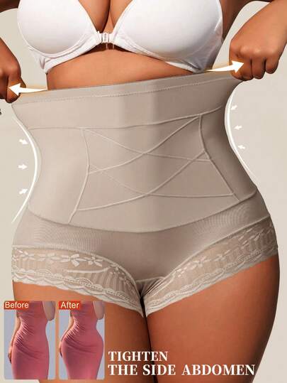 1pc Seamless High Waist Shaping Panties Plus Size Summer Women's Lace Tummy Control Panty Slimming Waist Trainer Sheath Flat Belly Underwear Butt Lifting Shapewear