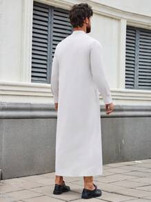 Middle Eastern Arab Men's Traditional Robe With Pockets, Stand-Up Collar And Long Sleeves, Elegant Wear