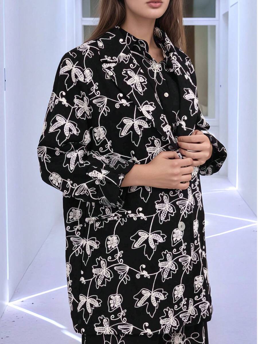 Blazer di lino ricamato - Casual boemo con bottoni, primavera/estate