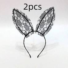 1pc New Lace Rabbit Ear Headband Cute Sexy Headpiece Hair Clip Veil Headdress Accessory Halloween - Black - View 10