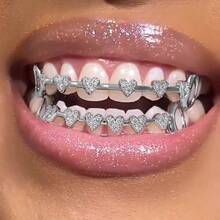 THATBOY 2pcs Hollow Heart Zirconia Inlaid Hiphop Grillz, Fashion Party Gift For Women - Multicolor - View 2