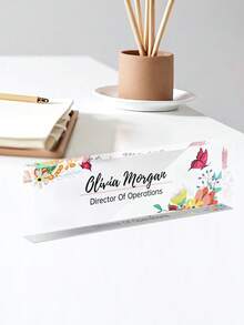 Personalized Floral Office Desk Nameplate, Transparent Acrylic Desk Nameplate, Customized Office Decor, Work Gift, Colleague Gift, Office Desk Nameplate, Office Desk Sign, Office Gift, Promotion Gift