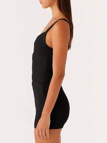 Vestido corto ajustado con escote en V, espalda descubierta y tirantes finos para mujer, para fiesta y cóctel - Negro - Ver 2