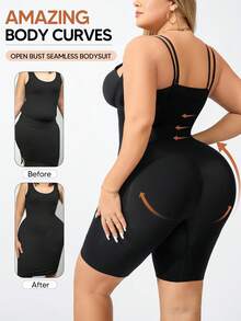 Plus Size Open Bust Tummy Control Butt Lift Thigh Slimmer Bodysuit - Black - View 1