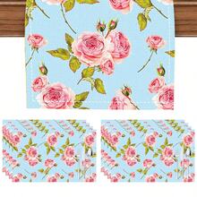1pc/5pcs/7pcs Floral Art Print Polyester Table Runner With 6pcs Placemats - Polyester, Rectangle, Holiday Table Decor Cloth Runners, Home Decoration, Kitchen Dining Table Decor, Room Decor, Table Runners