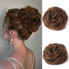 Synthetic Messy Bun Hair Pieces, Curly Wavy Bun Hair Band, Suitable For Women's High Bun Ponytail Hair Pieces