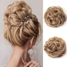 Synthetic Messy Bun Hair Pieces, Curly Wavy Bun Hair Band, Suitable For Women's High Bun Ponytail Hair Pieces