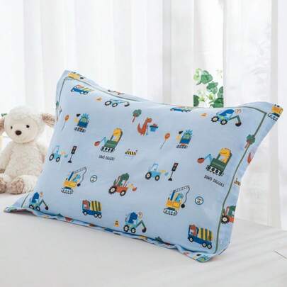 1pc Kids Cartoon Printed Pillowcase, Envelope Style Pillow Cover With Construction Vehicle, Dinosaur, Animal Prints, Sizes: 12"X20", 14"X22", 16"X24" (Pillowcase Only, No Insert)