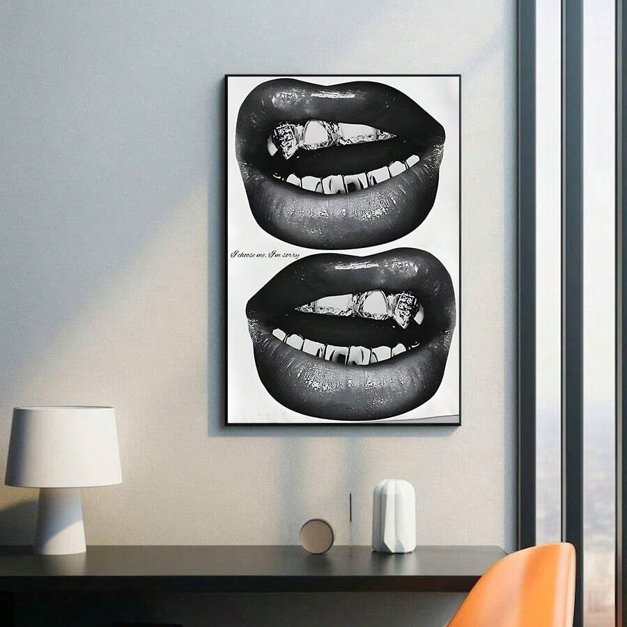 1pc Luxury Fashion Grillz Lips Wall Art Picture I Choose Me Quote Prints Canvas Paintings Cool Aesthetic Posters Hip Hop Street Style Decor For Bedroom, Living Room, Dorm Or Girly Room Decor Gift For Her Unframed Or Framed