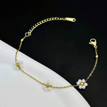 1 Set Elegant Floral Stainless Steel Necklace And Bracelet Jewelry Set, Suitable For Women In Daily Commute Or Hanging Out With Friends, Can Also Be Gifted