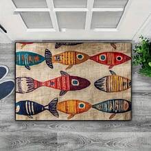 Colorful Sardine Pattern Crystal Velvet Doormat, Durable Entrance Carpet, Non-Slip Entrance Mat, Suitable For Entrance, Patio, Balcony, Laundry Room And Bathroom Bathroom Kitchen Decor - Multicolor - View 2