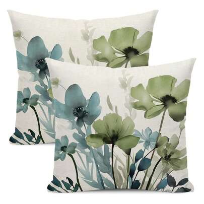 2pcs Spring Floral Pillow Covers, Sage Green & Blue Floral Pattern, Outdoor Country Summer Floral Decorative Pillow Covers, Farmhouse Style Sofa Covers, Single-Sided Design, Pillow Insert Not Included