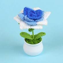 1pc Handmade Crochet Woolen Rose Flower, Artificial Potted Plant Decor, Everlasting Flower Desktop Ornament, Valentine's Gift For Women, Creative Scandinavian Handmade Flower, Mother's Day Handcraft Present, Car And Office Decoration