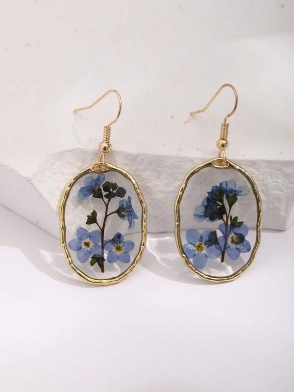 1 paire de boucles d'oreilles pendantes en résine avec fleurs de myosotis bleus, convient pour le port quotidien des femmes