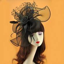 Ladies Vintage Large Flower Feather Decoration Elegant Wedding Accessories Bridal Headdress Dinner Out Holiday - 黑色 - 查看 2