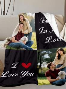 SRH 1pc Customizable Photo Printed Fleece Blanket, Can Upload 2 Favorite Pet (Cat/Dog) Or Loved One's Photos, Personalized Home Decor, Pet Supplies, Made Of Soft, Lightweight And Comfortable Flannel, Suitable For Living Room, Bedroom, Outdoor Camping, Hiking, The Best Personalized Gift For Yourself, Pet, Husband, Boyfriend, Family, Friends On Birthday, Anniversary, Mother's Day, Father's Day, Easter And Other Holidays