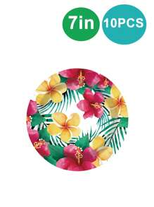 10 Stücke Hawaii Luau ovale Pappteller, Einweg Aloha Blumen Party Dekoration, Sommer Servierteller Tafelbesteck Zubehör, beliebte tropische Servierplatte, ideal für Strandpartys, Geburtstagsfeiern