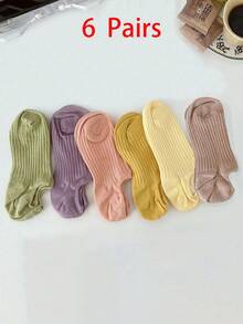 6 Pairs Macaron Color No Show Socks, Daily Wear Korean Popular Invisible Socks - Multicolor - View 1
