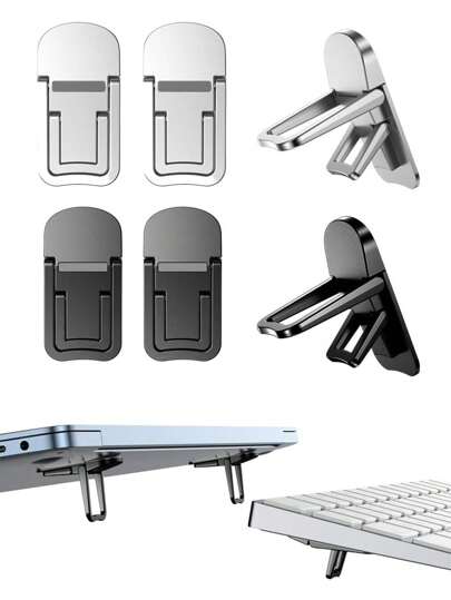 4/2PCS Mini Foldable Laptop Stand, Portable Computer Keyboard Riser With 2 Adjustable Angles, Self-Adhesive Invisible Notebook Stand And Keyboard Lift For Desk