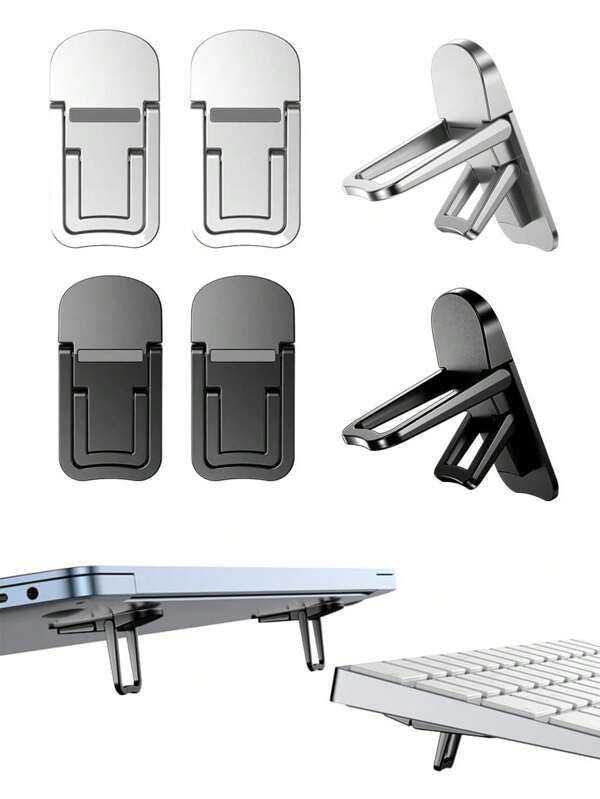 4/2 Stücke Mini Faltbarer Laptop Ständer, tragbarer Computer Tastatur Riser mit 2 verstellbaren Winkeln, selbstklebender unsichtbarer Notebook Ständer und Tastaturerhöhung für den Schreibtisch
