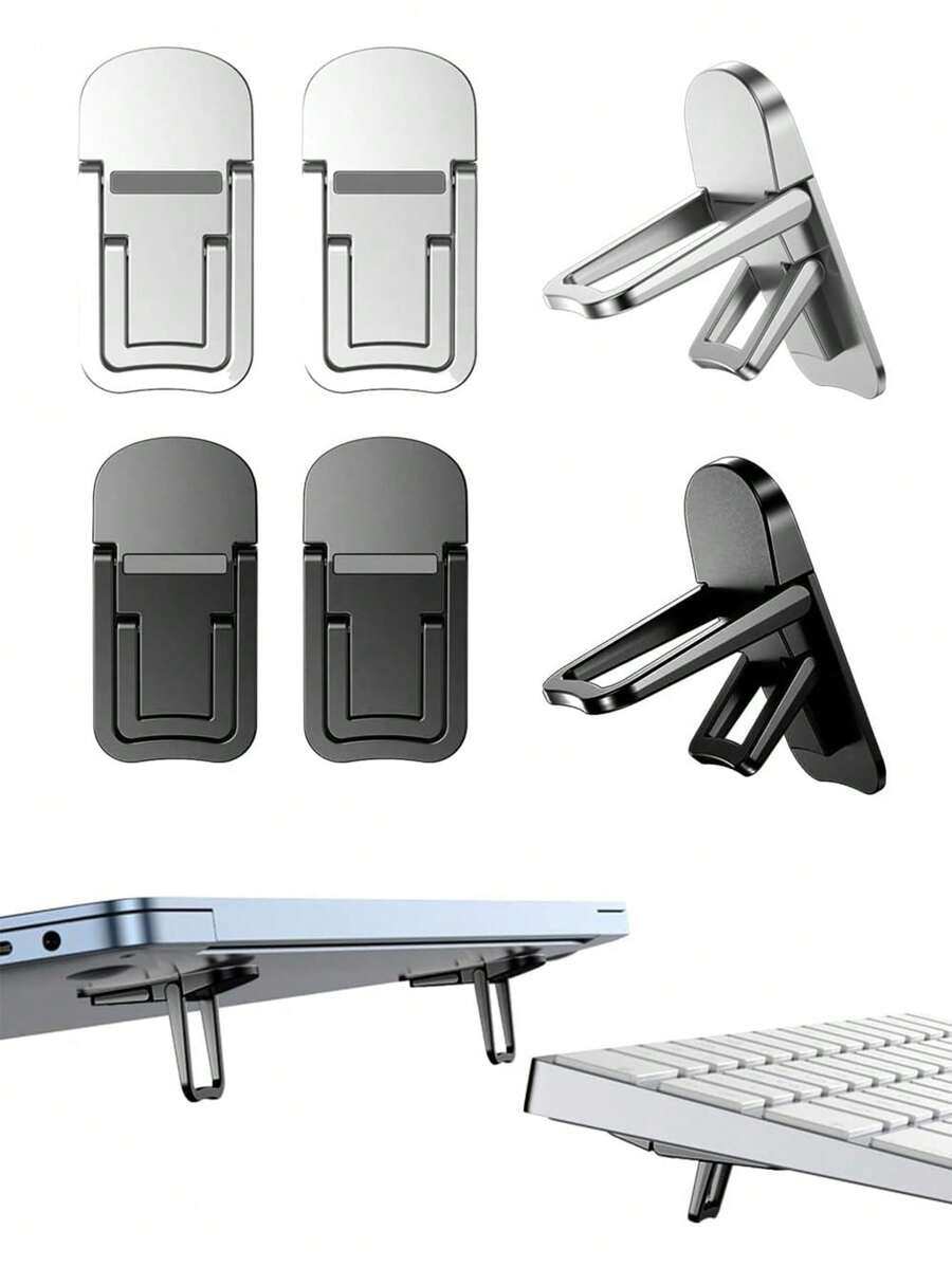 4/2PCS Mini Foldable Laptop Stand, Portable Computer Keyboard Riser With 2 Adjustable Angles, Self-Adhesive Invisible Notebook Stand And Keyboard Lift For Desk