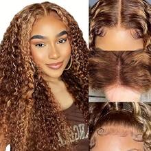 WALSDI 200% 密度 30 英寸杰瑞卷发全蕾丝前假发高清透明 13x4 13x6 高清蕾丝前假发,耐高温纤维合成混合人发混合假发,适合女士 - S4/27 - 查看 8