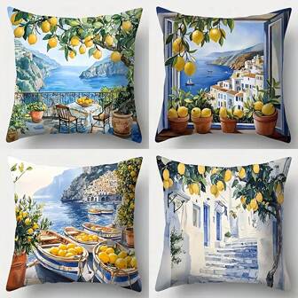 4 pezzi Federe per cuscini decorativi con motivo albero di limone, dimensione 45cm*45cm, stampa su un lato, per decorazione casa, cuscini lombare, stile vacanza estiva (senza imbottitura inclusa)