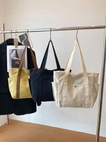 1 pezzo Borsa unisex di grande capacità, nuovostile coreano, borsa a tracolla casual per scuola/università, borsa a tracolla in tela, borsa a spalla, borsa per festival, borsa con chiusura lampo, borsa da scuola di grandi dimensioni, con scomparti multipli, adatta per spiaggia, scuola, lavoro e uso quotidiano