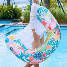 1pc Flamingo & Leaf Design Inflatable Floating Lounge Chair, PVC Inflatable Floating Mat, Inflatable Water Sports Equipment