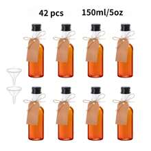42/5pcs Mini Liquor Bottles,Plastic Empty Bottles,With Golden,Silvery,Black And Rose Screw Cap,And Square Hangtag, Have Funnel And Rope, Small Size Easy To Take Out Of The House Without Taking Up Space, For Weddings,Social Gatherings,Outdoor Camping,Restaurants, Cafes.