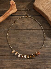 Handmade Beaded Necklace And Bracelet, Multiple Wearing Ways, Boho Style Beaded Bracelet Necklace, Dark Tone Mixed Beads With Matching Teardrop Beads, Vintage Resort Style, Versatile Daily & Vacation Accessory, Fashionable Women's Gift, Ideal For Holidays - Brown - View 2