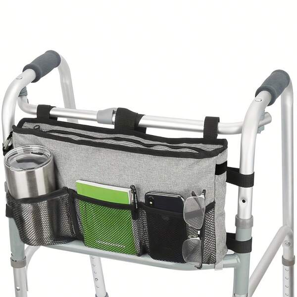1 pieza Bolsa de almacenamiento colgante para reposabrazos de silla de ruedas con solapa, bolsa de almacenamiento de múltiples bolsillos para una variedad de andadores, bolsa de almacenamiento para andador de ancianos, bolsa colgante de silla de ruedas portátil de gran capacidad