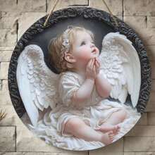 Plano 2D - Tábua de Madeira Estátua de Anjo 8x8 Polegadas - Tema de Anjo, Estátua de Anjo Detalhada, Perfeitamente Adequada para Decoração de Casa, Escritório, Cozinha, Bar ou Café | Presente Ideal para Feriados, Sem Bateria Necessária, Decoração de Cafeteria | Design de Anjo Requintado | Artesanato em Madeira