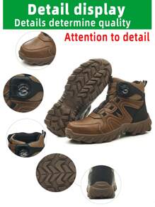 Zapatos de seguridad para hombre para la construcción, botas altas para hombre, de moda casual, con puntera de acero, anti-impacto, resistentes a la perforación, con botón tecnológico sin cordones, fácil de poner y quitar, suela ultraligera, suave y antideslizante