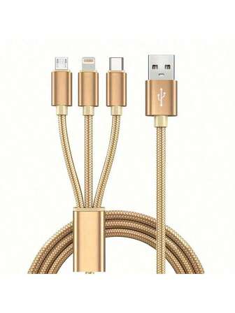 3-In-1 Nylon Braided USB Charging Cable, Universal Fast Charge USB To Lightning/Type-C/Micro USB Connector Cord, Data Transmission Compatible With IPhone, Compatible With Samsung And More, 3-In-1 Fast Charging Usb Data Cable Usb Fast Multiple Charging Cable Colorful Type C Micro Charger Cable, Super Fast Charging Data Cable, Compatible With IPhone, Type-C Phones, Android Phones. Nan MFi Certified