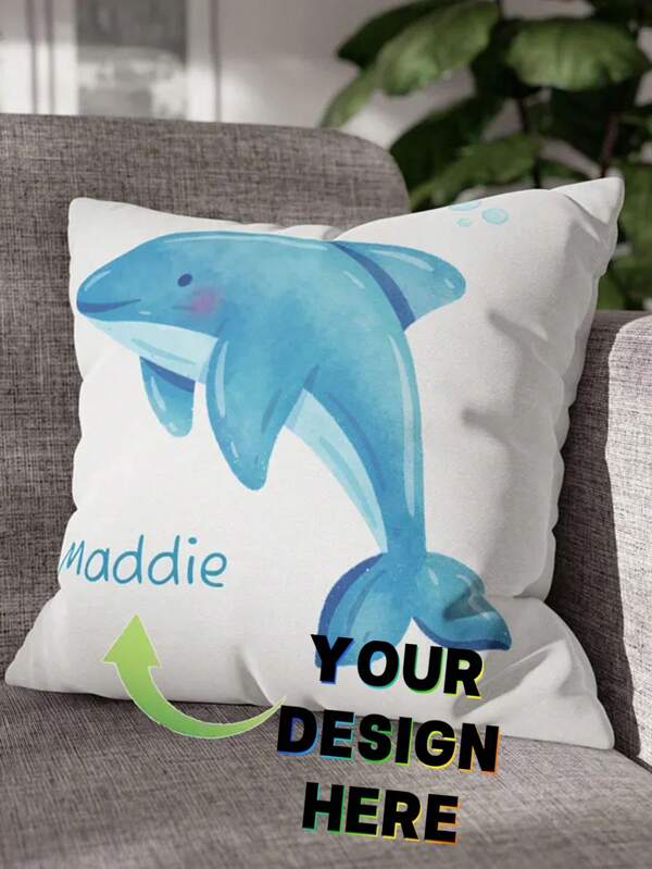 1 Pc Customized Pillow Case, Children Personalized Dolphin Pillow Case, Custom Name Nautical Decor, Cute Ocean Animal Bedroom Decoration, Gift For Marine Life Lovers
