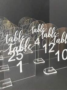 30 piezas de portanombres acrílicos transparentes arqueados con soportes, ideales para números de mesa de boda, soportes de carteles de escritorio arqueados - adecuados para ceremonias de boda, fiestas, restaurantes, aniversarios, fiestas de compromiso, cenas, despedidas de soltera, celebraciones de cumpleaños - Multicolor - Ver 7