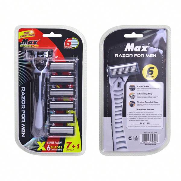 1 Handle 7 Blades Men Shaving Razor Six Layers Stainless Steel Blades Manual Razor For Men Portable Travel Set