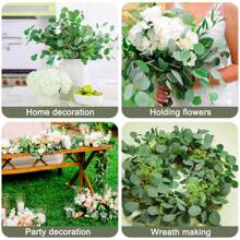 Tallos de eucalipto secos y preservados, 5-10 piezas 100% hojas de dólar de plata natural real para llenar jarrones, ramas de plantas de eucalipto frescas de 15-17" para arreglos florales, decoración del hogar y bodas (2.8 oz)