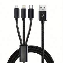 Cable de carga USB trenzado de nailon 3 en 1, conector universal de carga rápida USB a Lightning/Tipo-C/Micro USB, compatible con transmisión de datos, compatible con iPhone, y talla grande. Cable de carga múltiple USB de carga rápida 3 en 1, colorido cable de carga Tipo C Micro, cable de datos de carga súper rápida, adecuado para iPhone, teléfonos Tipo-C, teléfonos Android.