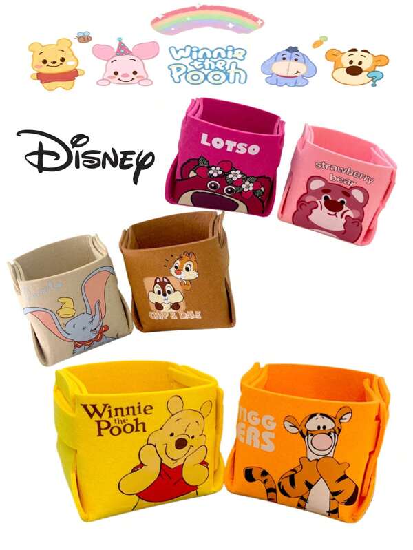 Takara Tomy 2Pcs Disney Winnie The Pooh Tigger DIY Foldable Small Desktop Storage Box, Bedside Storage Box Pen Holder Stationery Storage Cute Cartoon Strawberry Bear Cosmetic Storage Box Snack Storage Box Dumbo Office Desktop Storage Box Chip Dale Soft Felt Material Theme Party Gift Reward Items, Easter Mother's Day Gift, Back To School