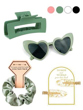 5 件伴娘求婚礼物、伴娘发夹、伴娘发带、伴娘眼镜、新娘送礼会礼物、缎面柔软发饰、伴娘结婚礼物、心形眼镜和一对带卡片的金箔发夹，完美搭配 - 适用于新娘送礼会、母亲节、情人节、求婚、生日派对