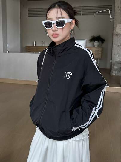 女士黑色衬衫，浪漫芭蕾舞风格外套，饰有可爱蝴蝶结，时尚百搭宽松休闲编织外套，适合春夏秋冬穿着。