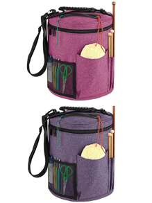 Large Capacity Crochet Bag: Yarn Storage, Knitting Needle Organizer, Crochet Tote Bag With Front Pocket For Storing Yarn, Hooks And Needles - Lightweight,Boho Vibes