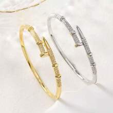 1pc, Men's Bracelets, Men's Bracelets, Men's Open Bracelets Nail-Shaped Luxury Joker Copper Cubic Zirconia Suitable For Daily Wear.